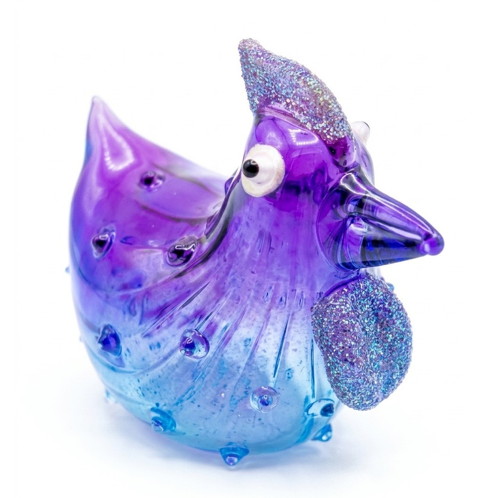 Pier 1 Imports Blanche the Bumpy Chicken, Purple / Blue Glass, 2.5" x 2.25" - Picture 3 of 11